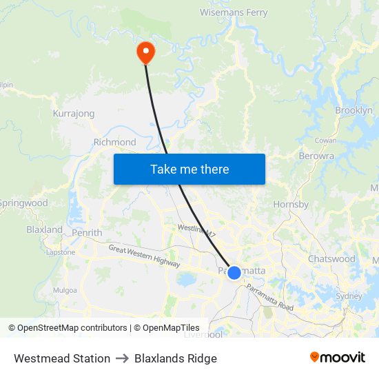 Westmead Station to Blaxlands Ridge map