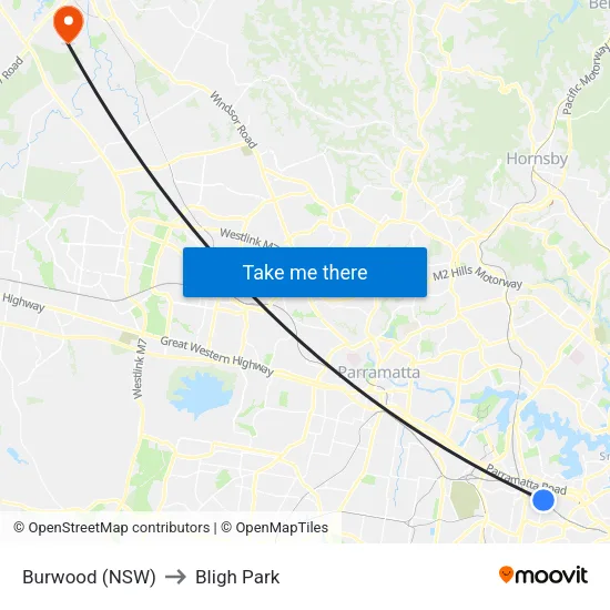 Burwood (NSW) to Bligh Park map