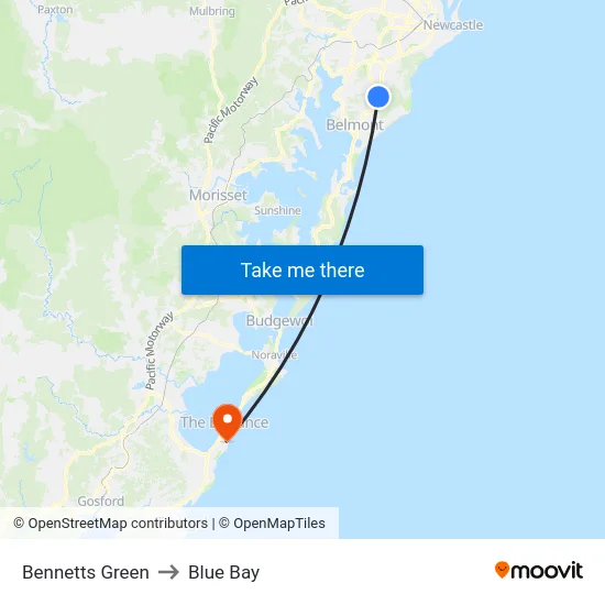Bennetts Green to Blue Bay map