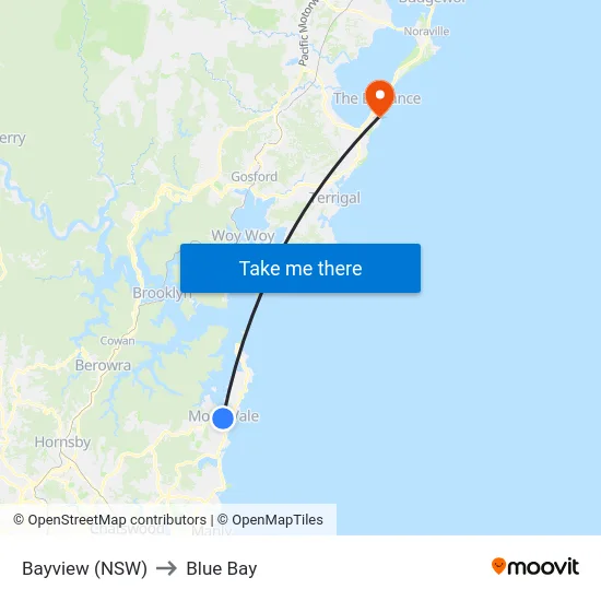 Bayview (NSW) to Blue Bay map