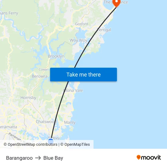 Barangaroo to Blue Bay map