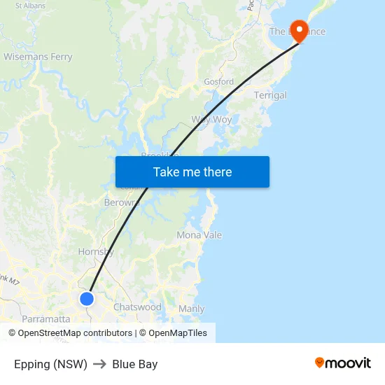 Epping (NSW) to Blue Bay map