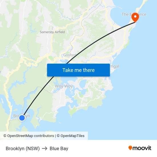 Brooklyn (NSW) to Blue Bay map