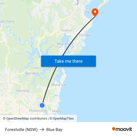 Forestville (NSW) to Blue Bay map