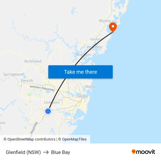 Glenfield (NSW) to Blue Bay map