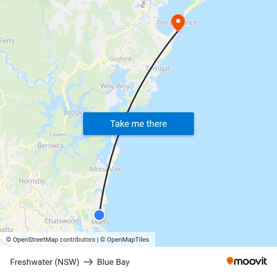 Freshwater (NSW) to Blue Bay map
