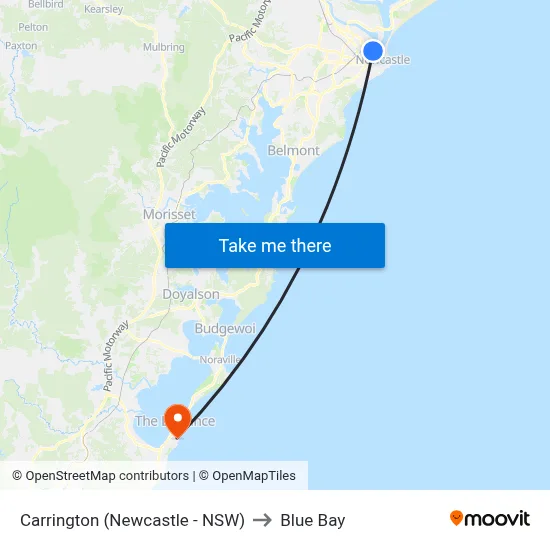 Carrington (Newcastle - NSW) to Blue Bay map