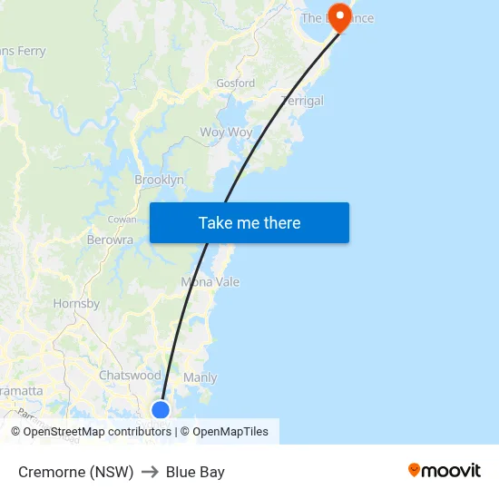 Cremorne (NSW) to Blue Bay map