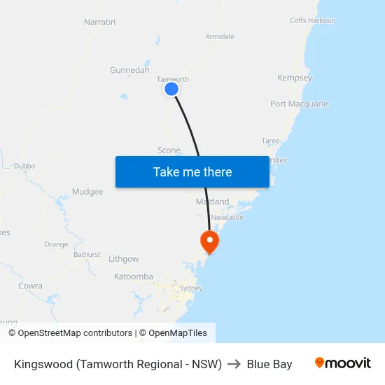 Kingswood (Tamworth Regional - NSW) to Blue Bay map