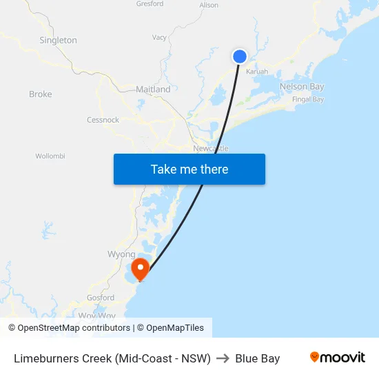 Limeburners Creek (Mid-Coast - NSW) to Blue Bay map