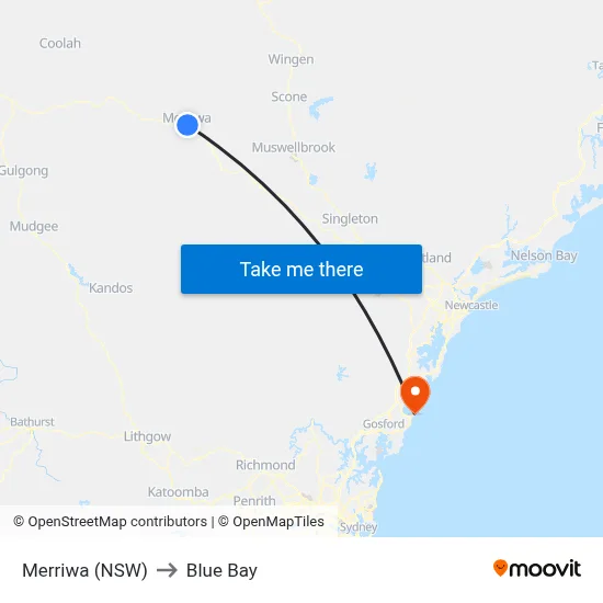 Merriwa (NSW) to Blue Bay map