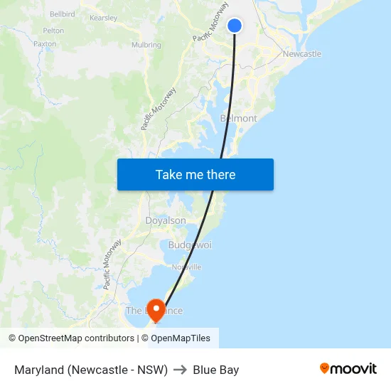 Maryland (Newcastle - NSW) to Blue Bay map