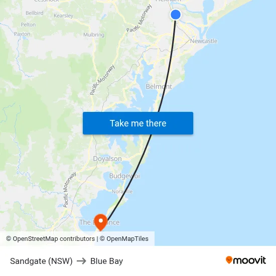 Sandgate (NSW) to Blue Bay map