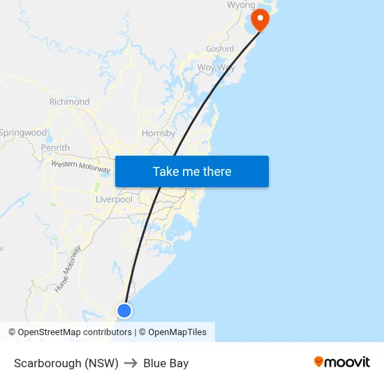 Scarborough (NSW) to Blue Bay map