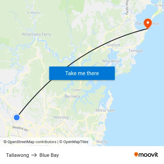 Tallawong to Blue Bay map