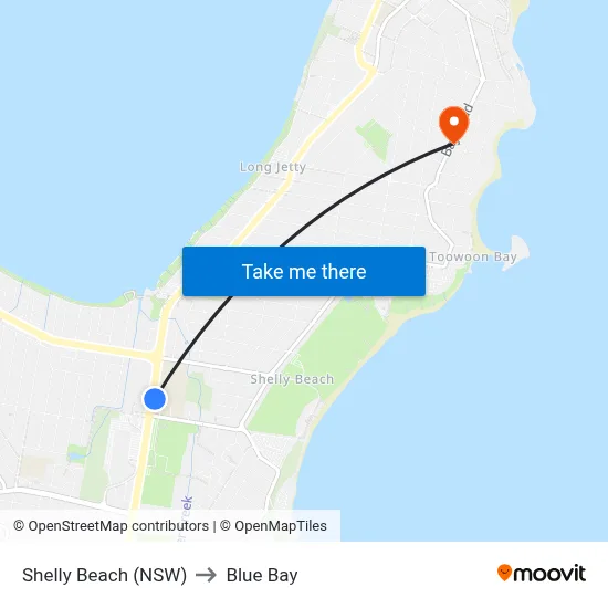 Shelly Beach (NSW) to Blue Bay map