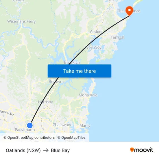 Oatlands (NSW) to Blue Bay map