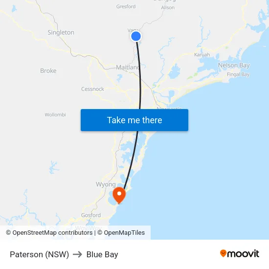 Paterson (NSW) to Blue Bay map