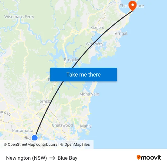 Newington (NSW) to Blue Bay map