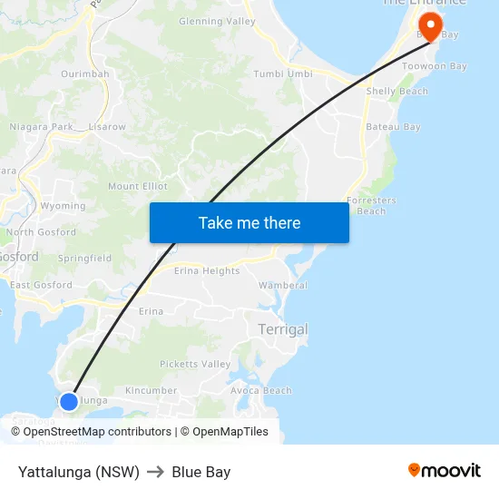 Yattalunga (NSW) to Blue Bay map