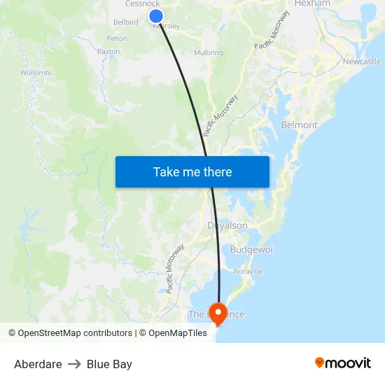 Aberdare to Blue Bay map