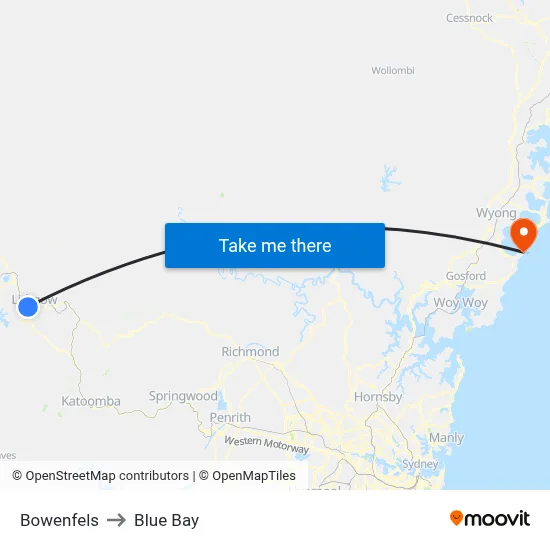 Bowenfels to Blue Bay map