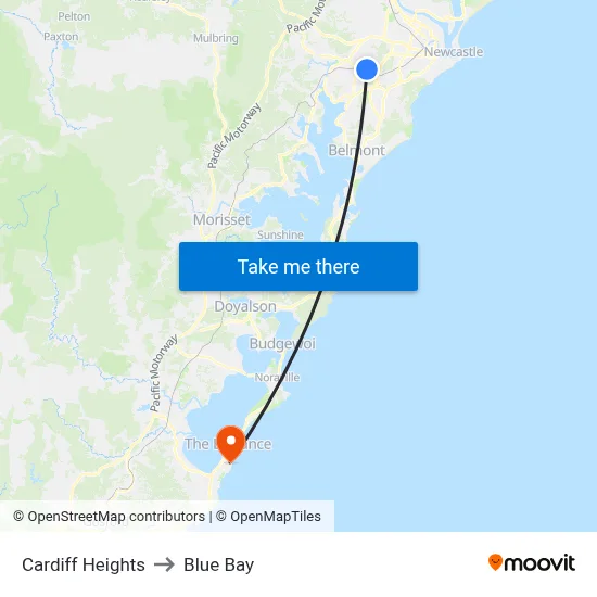 Cardiff Heights to Blue Bay map