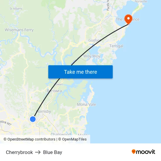 Cherrybrook to Blue Bay map