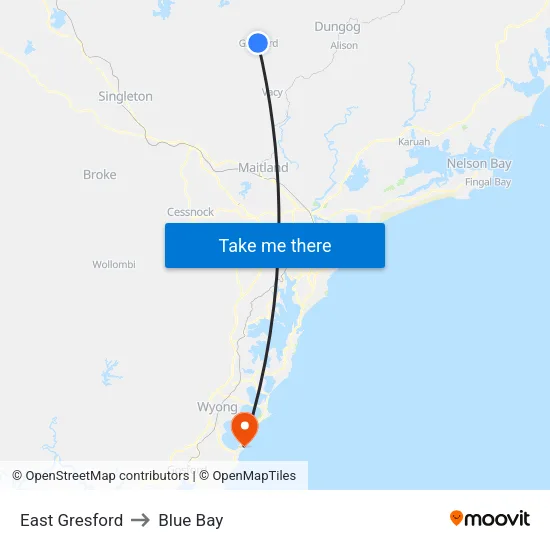 East Gresford to Blue Bay map
