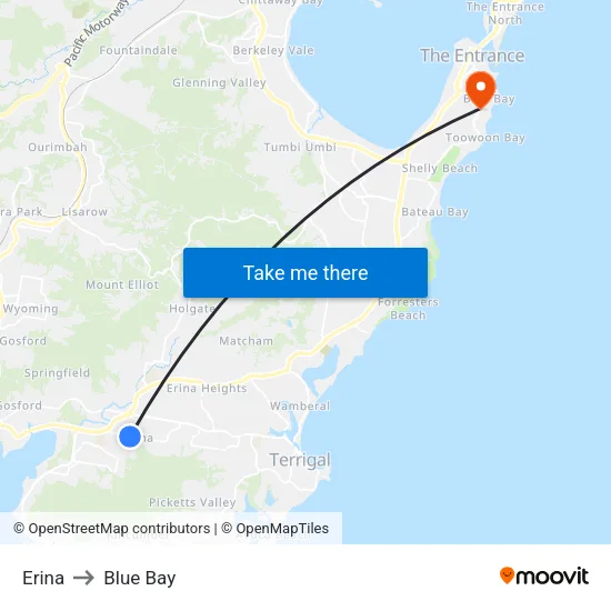 Erina to Blue Bay map