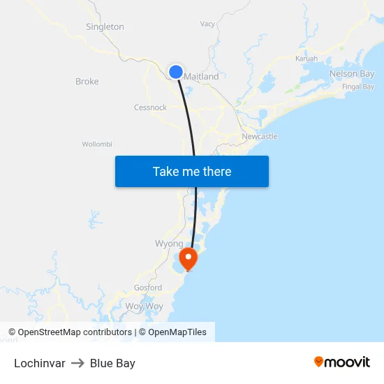 Lochinvar to Blue Bay map