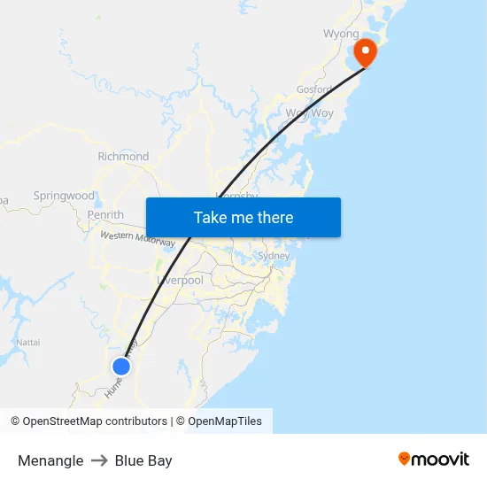 Menangle to Blue Bay map