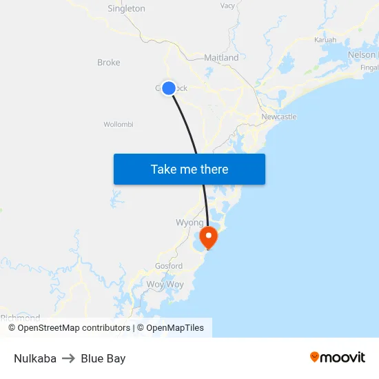 Nulkaba to Blue Bay map