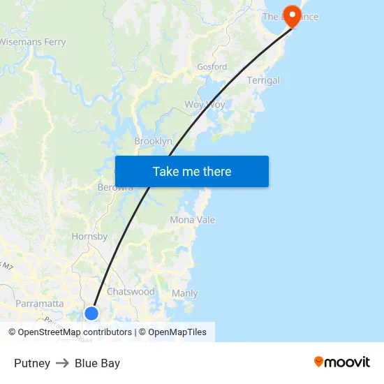 Putney to Blue Bay map