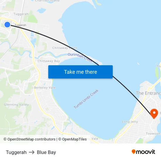 Tuggerah to Blue Bay map