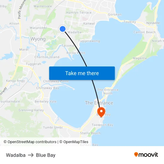 Wadalba to Blue Bay map