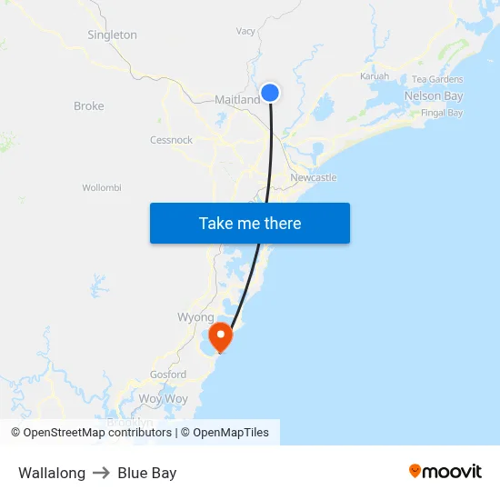 Wallalong to Blue Bay map