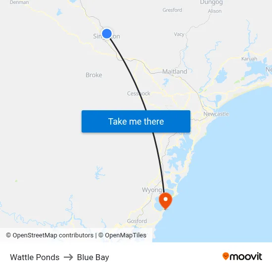 Wattle Ponds to Blue Bay map