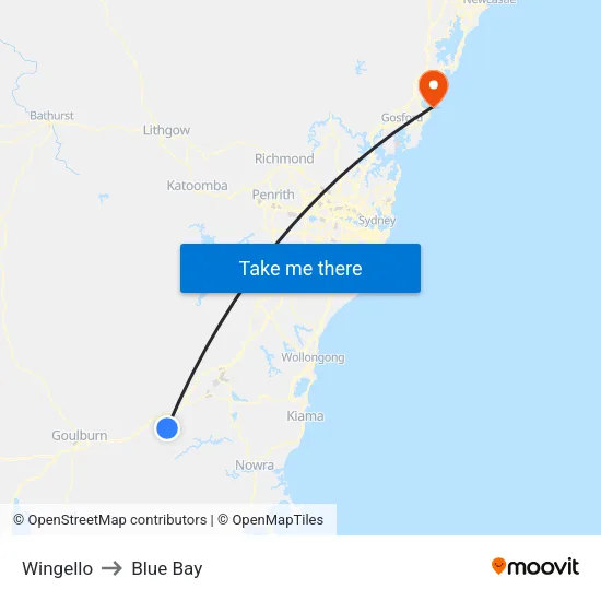 Wingello to Blue Bay map