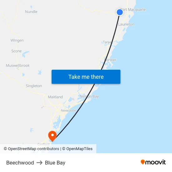 Beechwood to Blue Bay map