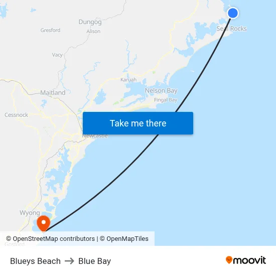 Blueys Beach to Blue Bay map