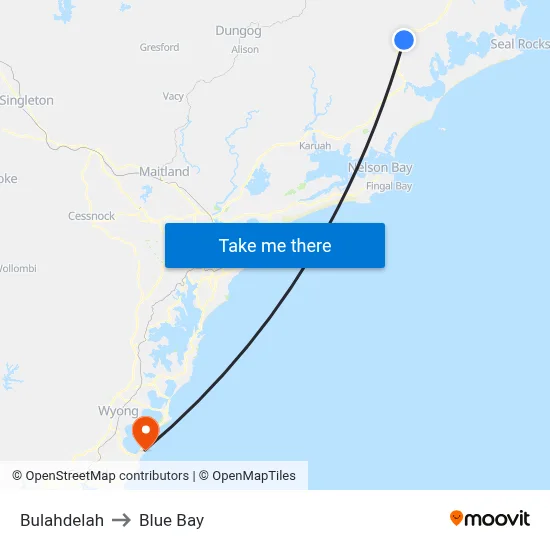 Bulahdelah to Blue Bay map