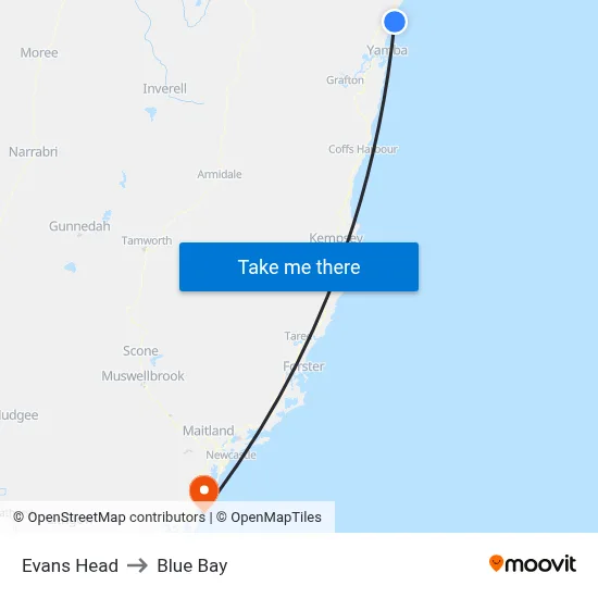 Evans Head to Blue Bay map