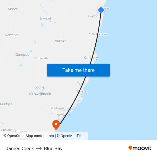 James Creek to Blue Bay map