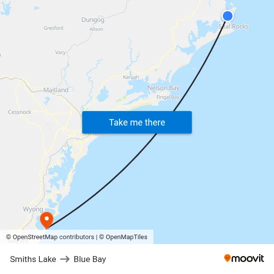 Smiths Lake to Blue Bay map
