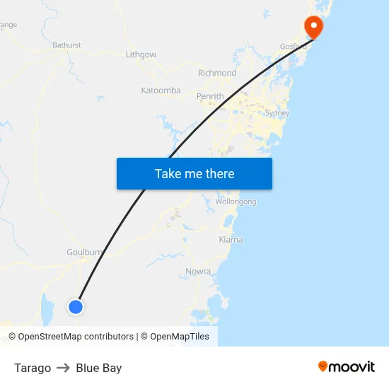 Tarago to Blue Bay map