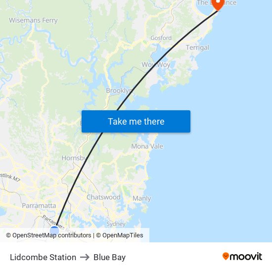 Lidcombe Station to Blue Bay map