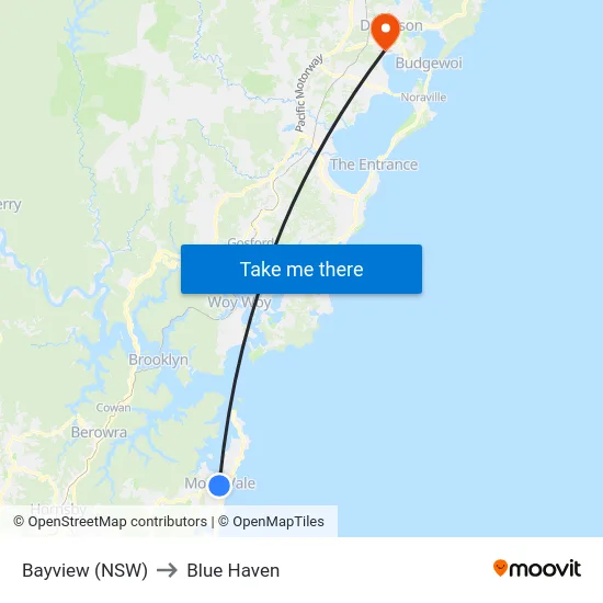 Bayview (NSW) to Blue Haven map