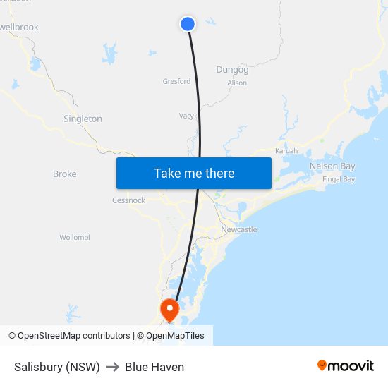 Salisbury (NSW) to Blue Haven map