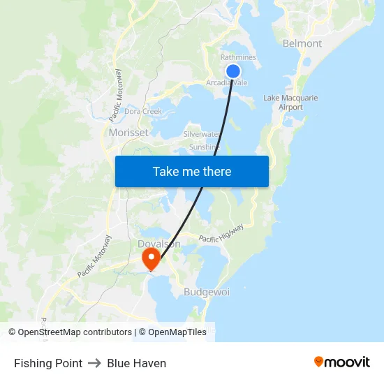 Fishing Point to Blue Haven map